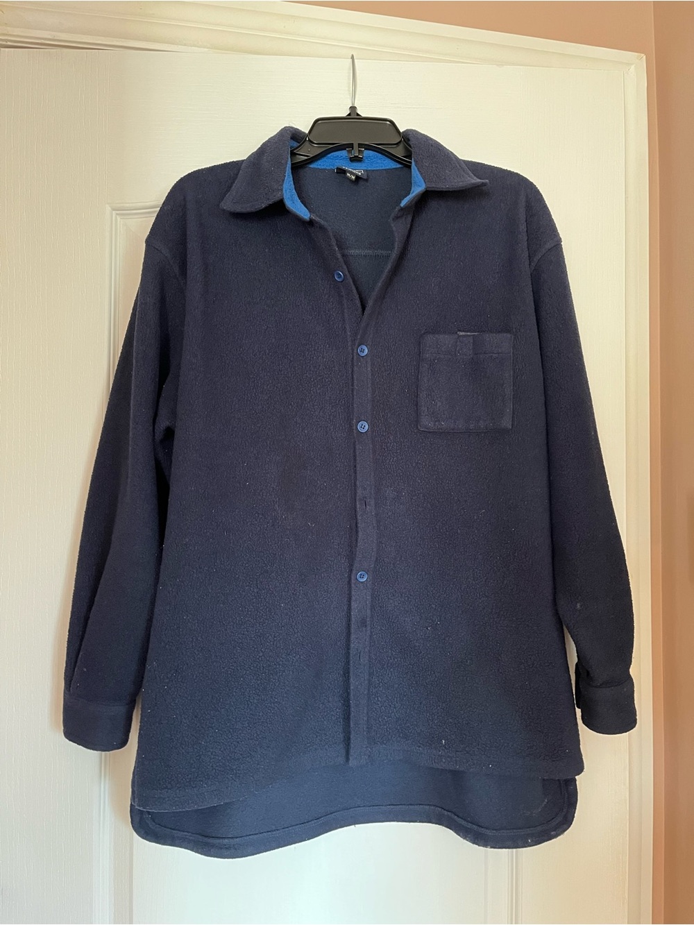 Simons Navy Button-Front Lightweight Fleece Shirt Jacket